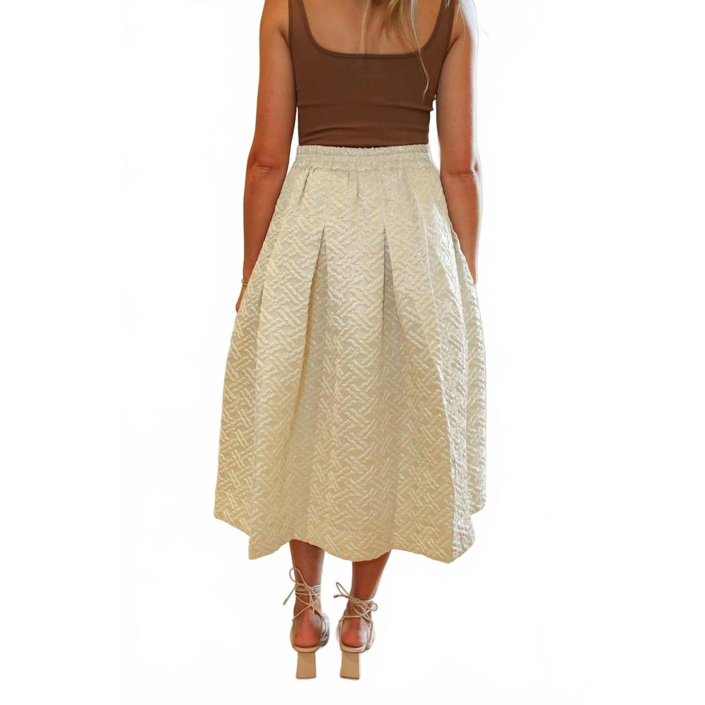 NEW BURU quilted party midi skirt in gold - Picture 4 of 5